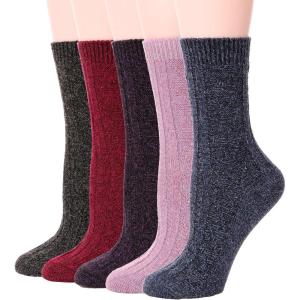 MOGGEI HLXFF3 Womens Wool Socks Warm Womens Socks Soft Boot Work Winter Long Cozy Comfy Socks for Cold Weather 5 Pack (Color A)