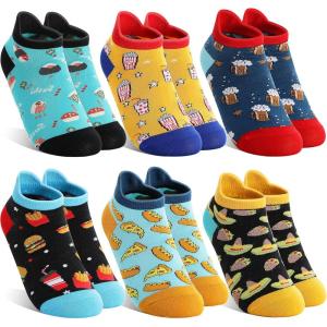 MOGGEI Kids Boys Ankle Socks Low Cut No Show Funny Cartoon Fun Cute Novelty Cotton Socks 6 Pairs(Food)