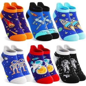 MOGGEI Kids Boys Ankle Socks Low Cut No Show Funny Cartoon Fun Cute Novelty Cotton Socks 6 Pairs(Space)