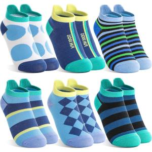 MOGGEI Kids Boys Ankle Socks Low Cut No Show Funny Cartoon Fun Cute Novelty Cotton Socks 6 Pairs(Striped)