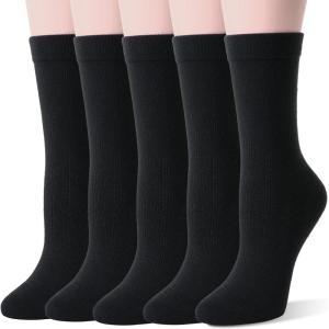 Thin Merino Wool Boot Socks Warm Winter Cozy Comfy Breathable Work Casual Socks for Women 5 Pairs(Black)