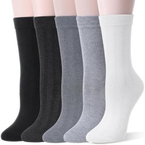Thin Merino Wool Boot Socks Warm Winter Cozy Comfy Breathable Work Casual Socks for Women 5 Pairs(Black/Grey/White)