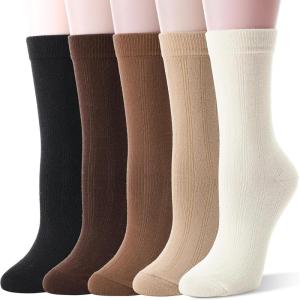 Thin Merino Wool Boot Socks Warm Winter Cozy Comfy Breathable Work Casual Socks for Women 5 Pairs(Khaki/Coffee/Beige/Black)