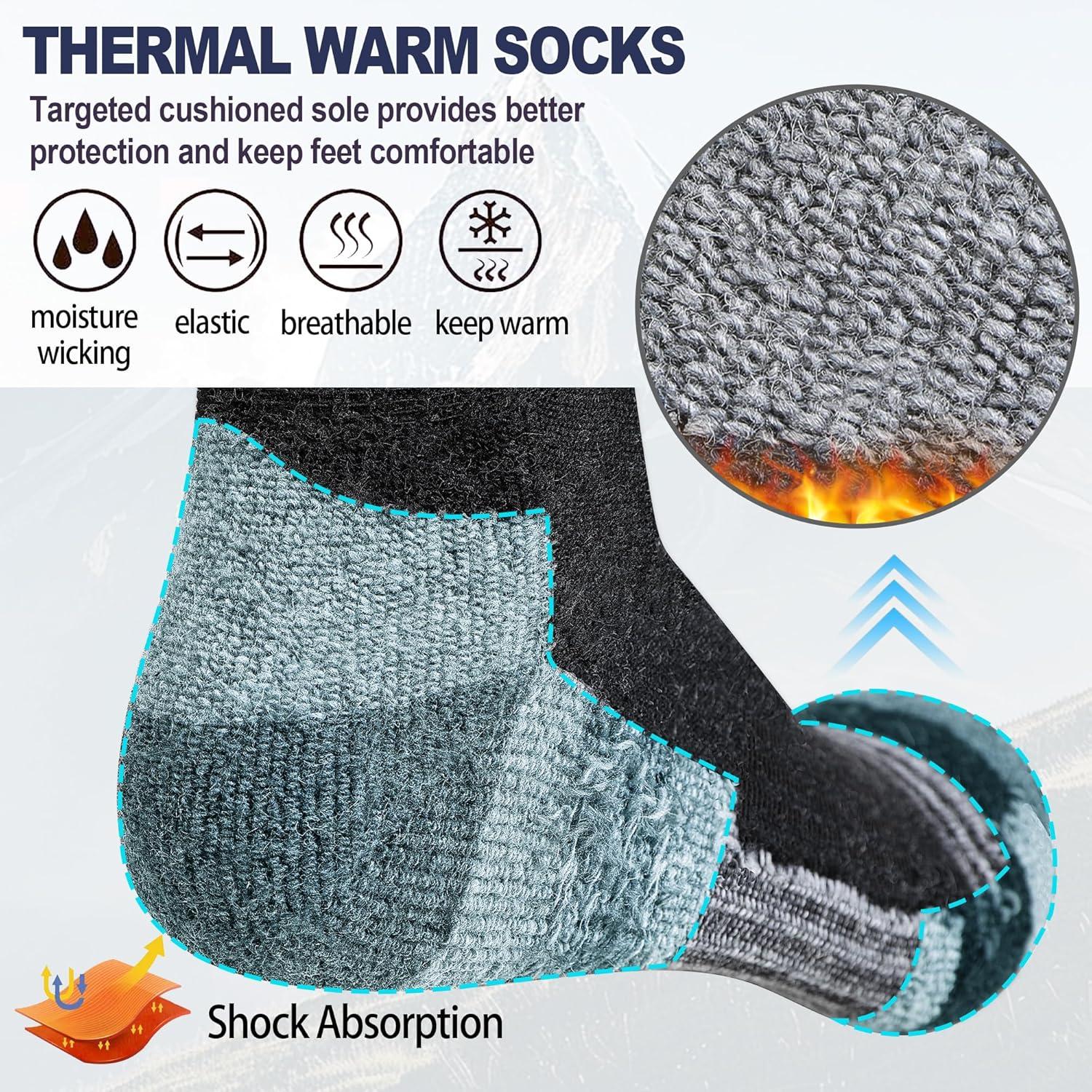 image5 Pairs Merino Wool Hiking Socks Thermal Warm Winter Cozy Moisture Wicking Cushioned Socks for MenBlack
