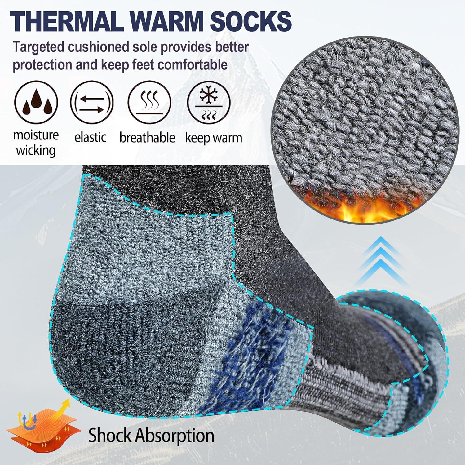 image5 Pairs Merino Wool Hiking Socks Thermal Warm Winter Cozy Moisture Wicking Cushioned Socks for MenGreyBlack