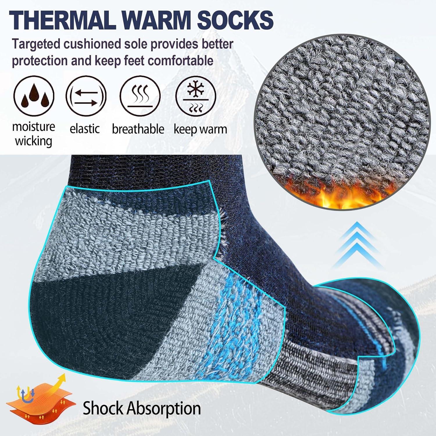 image5 Pairs Merino Wool Hiking Socks Thermal Warm Winter Cozy Moisture Wicking Cushioned Socks for MenGreyBlueDark BlueBlack