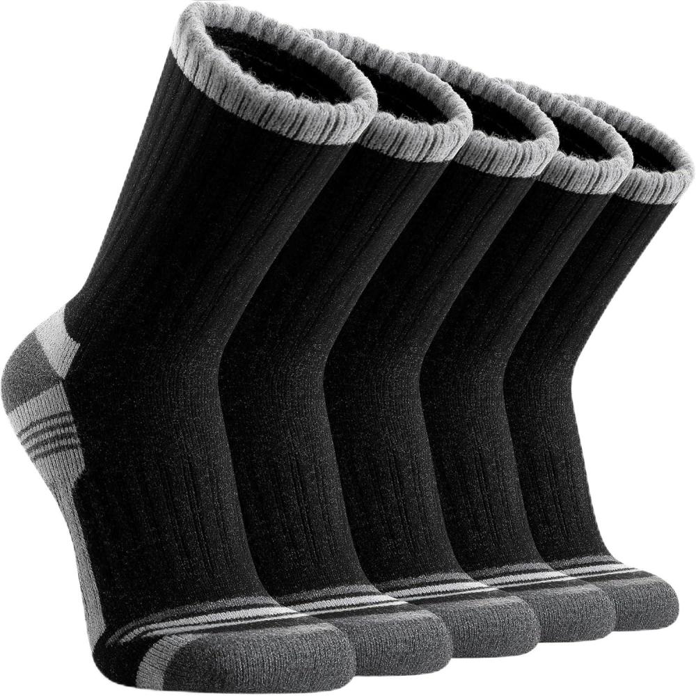 image5 Pairs Merino Wool Hiking Socks Thermal Warm Winter Cozy Moisture Wicking Cushioned Socks for MenBlack