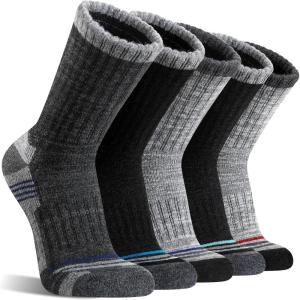 5 Pairs Merino Wool Hiking Socks Thermal Warm Winter Cozy Moisture Wicking Cushioned Socks for Men(Grey/Black)