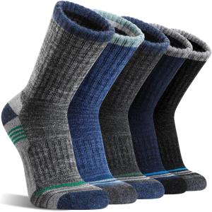 5 Pairs Merino Wool Hiking Socks Thermal Warm Winter Cozy Moisture Wicking Cushioned Socks for Men(Grey/Blue/Dark Blue/Black)